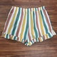 Multicolor Striped Ruffle Hem Drawstring Shorts