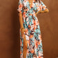 Orange Floral Kimono Long Dress with Slit