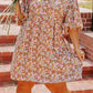 Multicolor Plus Size Floral Print Puff Sleeves Dress