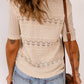 Apricot Crochet Hollow-out Short Sleeve T-shirt