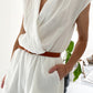White Collared Wrap V Neck Lightweight Textured Romper
