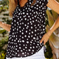 Polka Dot Scalloped V Neck Short Sleeves Top