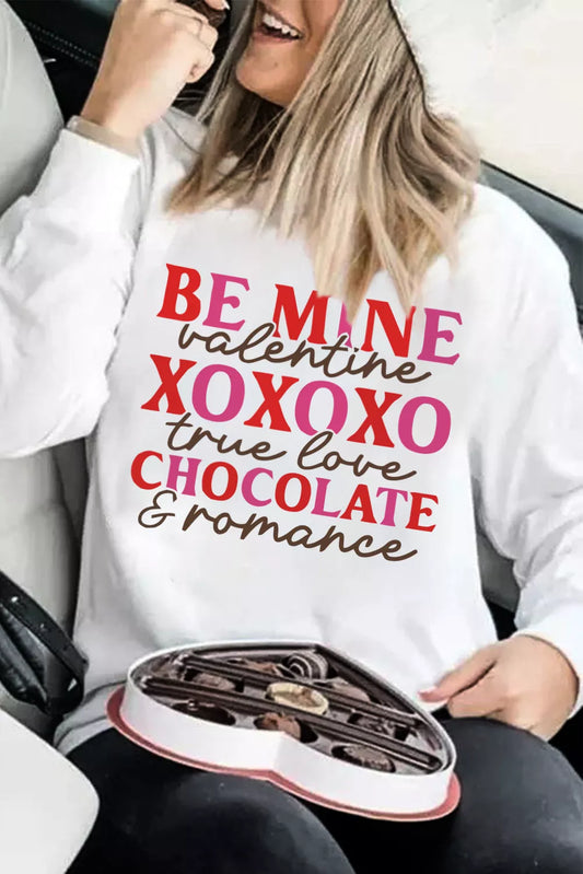 Beige Valentine's Day Letters Print Long Sleeve Sweatshirt