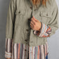 Button Up Pockets Striped Color Block Corduroy Jacket