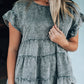 Gray Flutter Sleeves Tiered Denim Top
