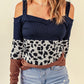 Leopard Color Block Cold Shoulder Blouse