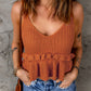 V Neck Ruffled Knitted Cropped Tank Top