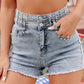 Sky Blue Diamond Studded Vintage Wash Denim Shorts