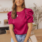 Ruched Puff Short Sleeve Satin Blouse