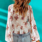 V Neck Balloon Sleeve Twist Front Floral Blouse