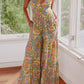 Adjustable Straps Floral Tiered Wide Leg Jumpsuit