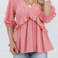 Pink Ruffled Half Sleeve V Neck Babydoll Top