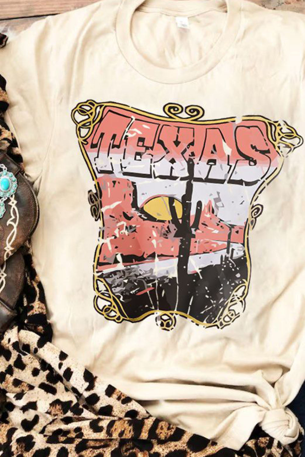 TEXAS Graphic Print Crew Neck Graphic T Shirt