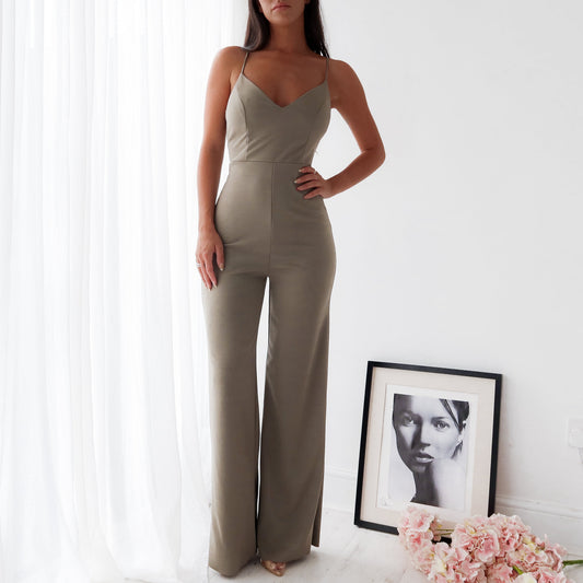 BACK DETAILED JUMPSUIT- OLIVE