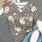 Leopard Sunflower Hollow Out Criss-cross Tee