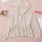 Waffle Knit Buttons Ruffled Hooded Top