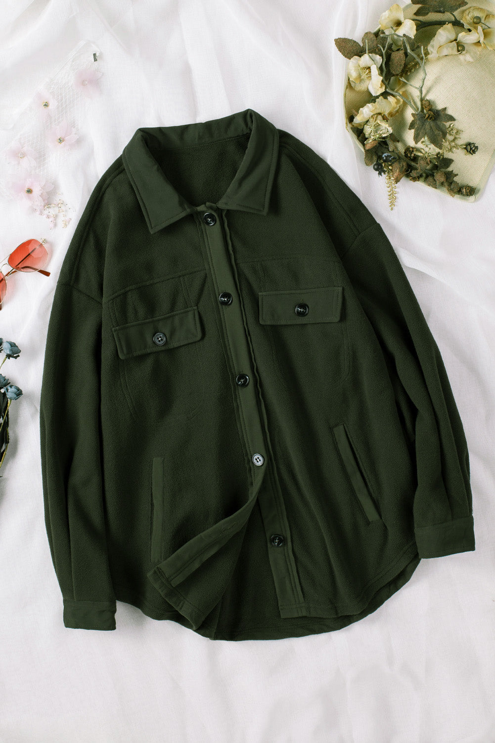 Gray Turn Down Collar Buttoned Shirt Jacket