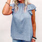 Flutter Sleeve Frilled Neck Textured Blouse