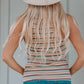 Multicolor Striped Print Buttons Ribbed Knit Tank Top