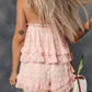 Pink Swiss Dot Frill Tiered Strapless Romper