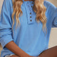 Sky Blue Casual Button Solid Patchwork Trim Hoodie