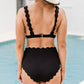 Black Scalloped Trim Ribbed 2pcs Bikini Swimsuit