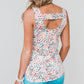 White Floral Print Cut-out U Neck Tank Top