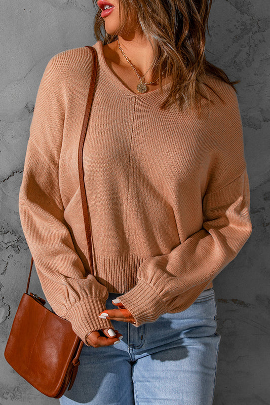 Apricot Twist Cutout Back Rib Cuffs Sweater
