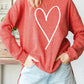 Red Heart Shaped Waffle Knit High Low Long Sleeve Top