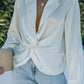Lapel Neck Twist Long Sleeve Shirt