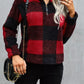 Red Plaid Zip Collar Plush Pullover Sweatshirt