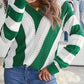 Striped Colorblock V Neck Knitted Sweater