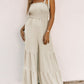 Tie Straps Shirred Bodice Tiered Wide Leg Jumpsuit