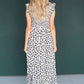 White Leopard Smocked High Low Midi Dress