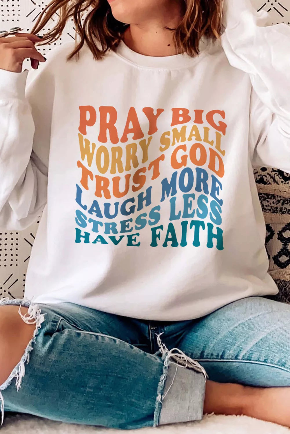 Slogan Letters Print Long Sleeve Pullover Sweatshirt