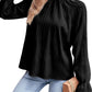 Frilled Mock Neck Ripple Bubble Sleeve Blouse
