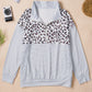 Leopard Splicing Zipper Collar Striped Sweatshirt