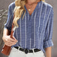 Striped V Neck Pocket Long Sleeve Top