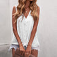 White Lace Tie Front Button Tank Top
