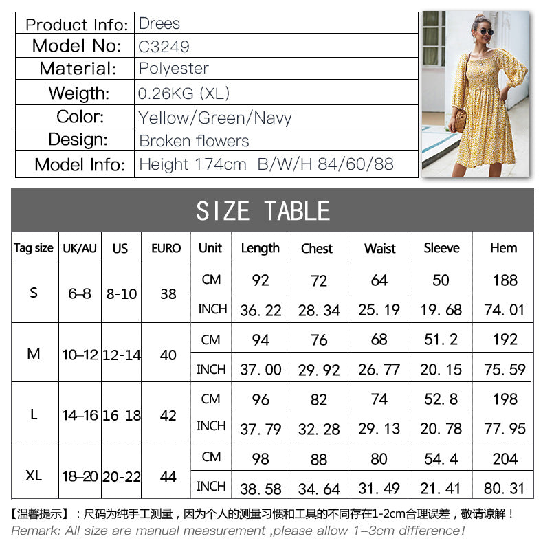 Spring and summer floral long-sleeved dresses