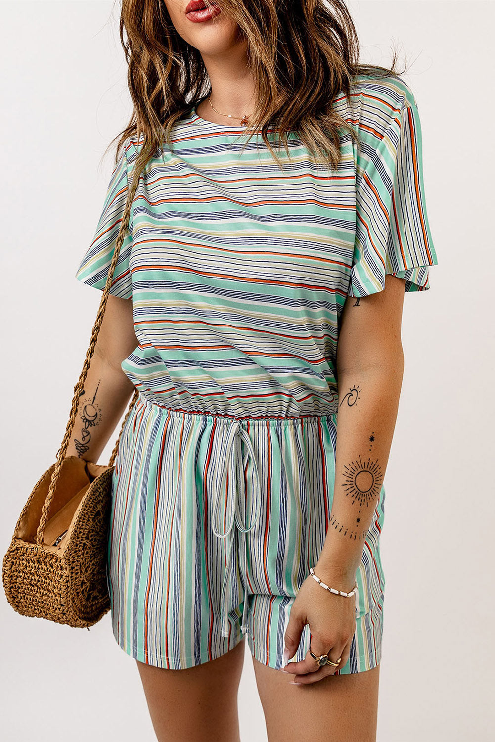 Striped Short Sleeve Romper