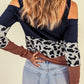 Leopard Color Block Cold Shoulder Blouse