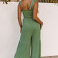 Tie Straps Shirred Bodice Tiered Wide Leg Jumpsuit