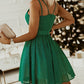 Green Double Straps Metallic Shining Skater Dress