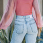 Ribbed Knit Polka Dot Mesh Long Sleeve Blouse