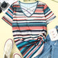 Multicolor Striped Crisscross Neck Short Sleeve Top