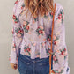 V Neck Balloon Sleeve Twist Front Floral Blouse