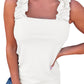 White Ruffle Straps Ribbed Knit Tank