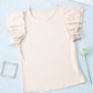 Beige Ruffled Rib Knitted Short Sleeve T Shirt
