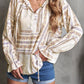 Beige V Neck Lantern Sleeve Drawstring Tribal Print Top